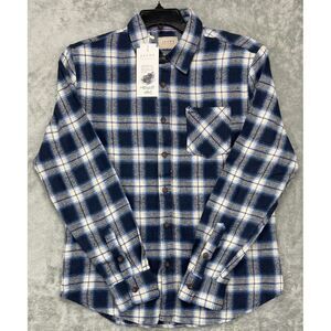 NWT Jachs‎ New York Men's Flannel Shirt Long Sleeve Blue White Plaid Size Small
